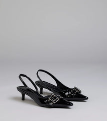 Style made simple with the Sleek Trendy Buckle Strap Slingback Kitten Heels in black, trendy women’s shoes that take your outfit from basic to bold in one step.