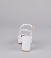 Style made simple with the Point Made Buckle Strap Sling-Back Pumps in white, trendy women’s shoes that take your outfit from basic to bold in one step.