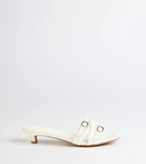 Turn heads in the Trendy Steps Buckle Strap Kitten Heel Mules, white heels showcasing a fresh trend or stylish detail made to elevate your full Windsor fit.