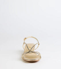 Style made simple with the Tied Together Strappy Kitten Heels in gold, trendy women’s shoes that take your outfit from basic to bold in one step.