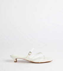 Elevate warm-weather looks with Chic Trend Thong Strap Kitten Heel Mules in white, a pair of trendy sandals bringing chic, modern flair to every step.