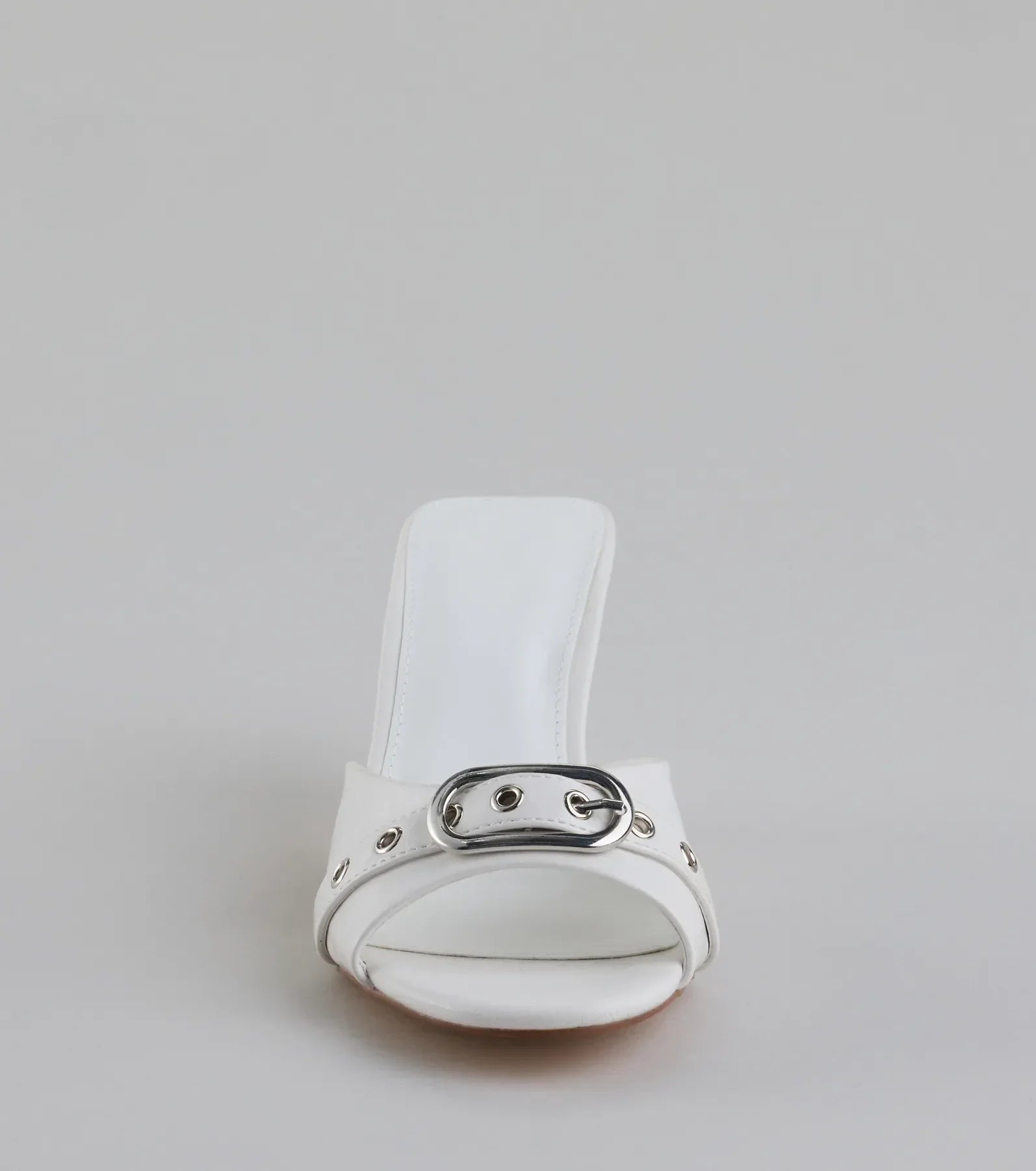 Style made simple with the Brunch To Cocktails Buckle Stiletto Mules in white, trendy women’s shoes that take your outfit from basic to bold in one step.