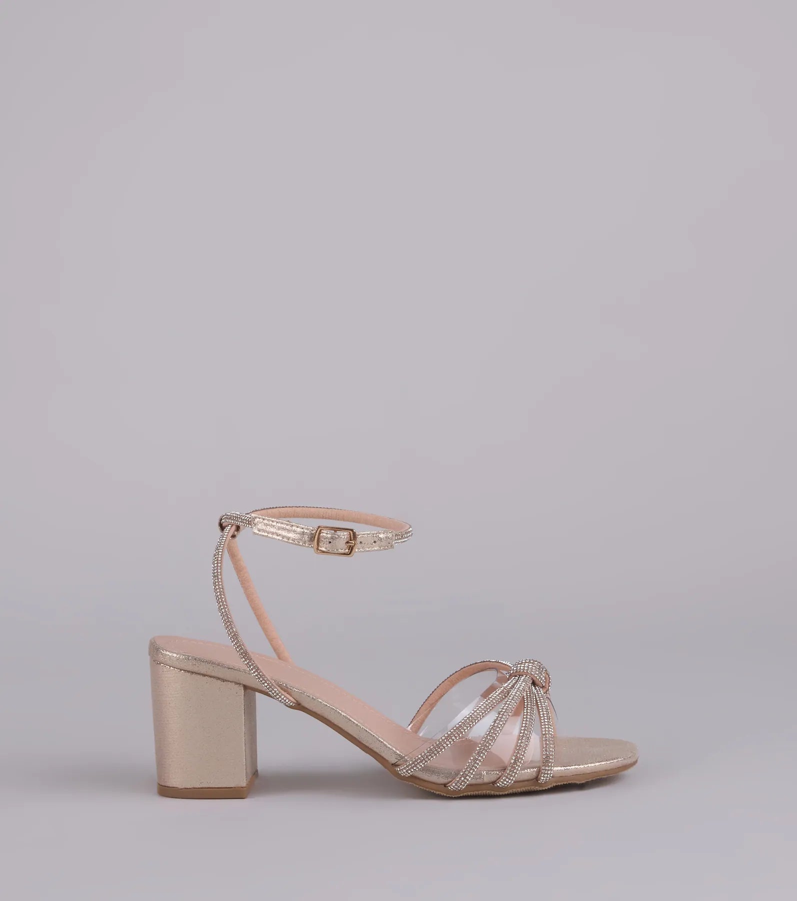 Style made simple with the Sparkle Mode Rhinestone Strappy Glitter Block Heels in gold, trendy women’s shoes that take your outfit from basic to bold in one step.