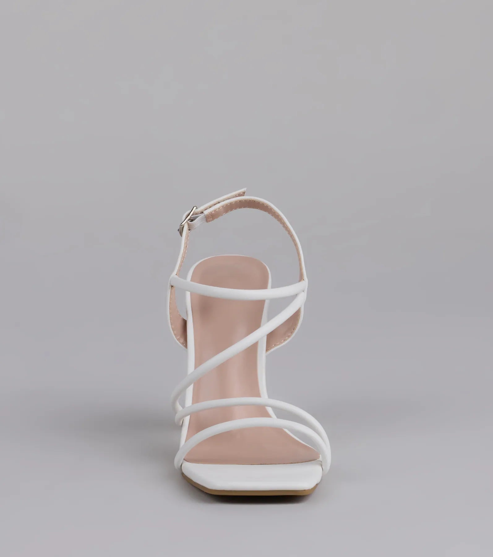 Style made simple with the Flirt Mode Activated Strappy Block Heels in white, trendy women’s shoes that take your outfit from basic to bold in one step.