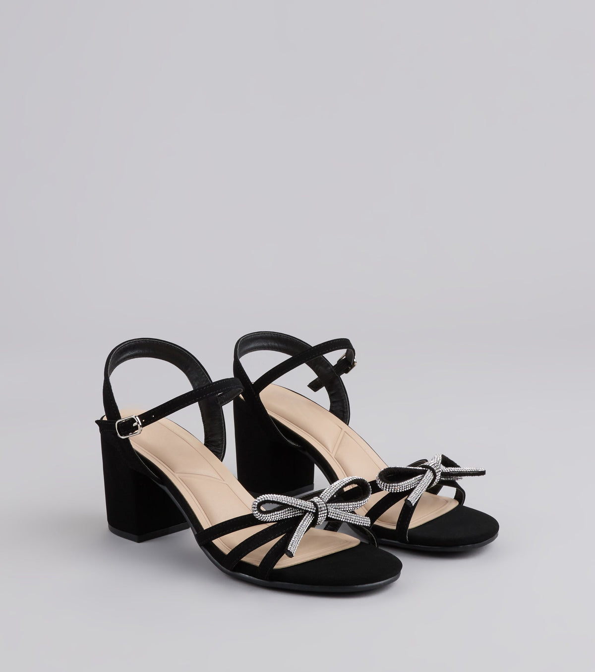 Style made simple with the Glitter And Grace Rhinestone Bow Heels, trendy women’s shoes that take your outfit from basic to bold in one step.