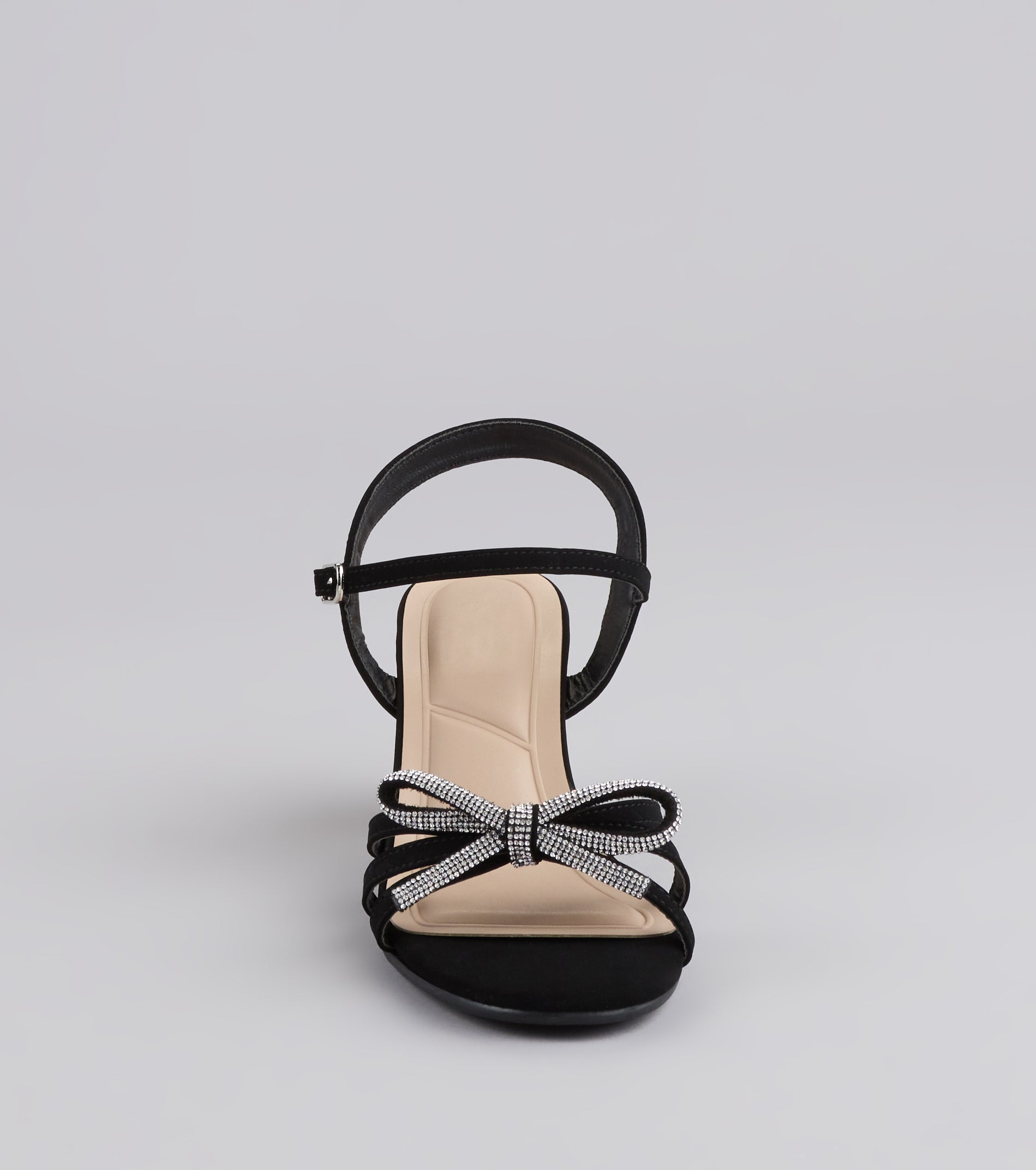 Style made simple with the Glitter And Grace Rhinestone Bow Heels, trendy women’s shoes that take your outfit from basic to bold in one step.