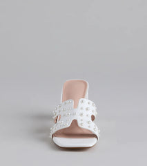 Style made simple with the Playful Poise Pearl Block Heel Mules in white, trendy women’s shoes that take your outfit from basic to bold in one step.