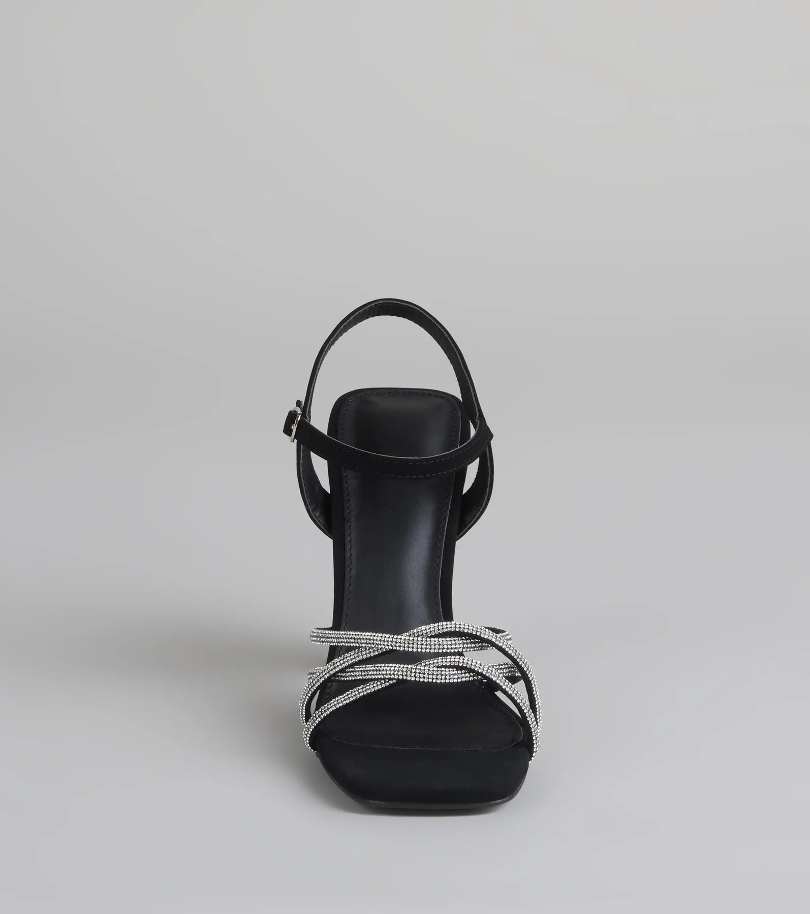 Style made simple with the Glow Getter Twisted Rhinestone Heels in black, trendy women’s shoes that take your outfit from basic to bold in one step.