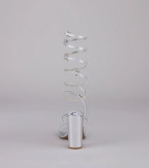 Style made simple with the Catch Me in the Cosmos Star Spiral Heels in silver, trendy women’s shoes that take your outfit from basic to bold in one step.