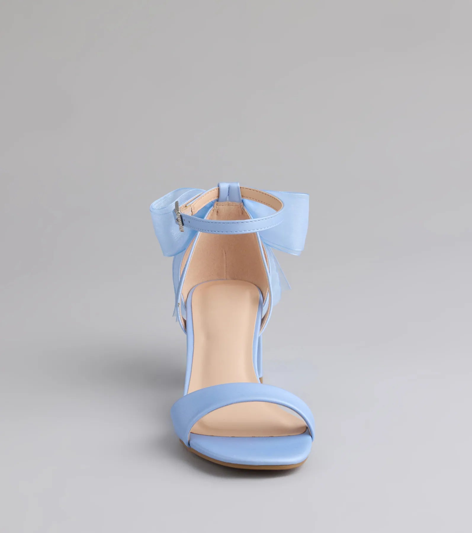 Turn heads in the So Pretty Chiffon Bow Satin Block Heels, blue heels showcasing a fresh trend or stylish detail made to elevate your full Windsor fit.
