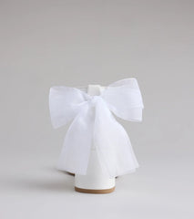 Elevate warm-weather looks with So Pretty Chiffon Bow Satin Block Heels in white, a pair of trendy sandals bringing chic, modern flair to every step.