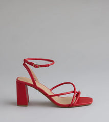 Elevate warm-weather looks with Chic Favorite Strappy Block Heels in red, a pair of trendy sandals bringing chic, modern flair to every step.