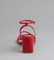 Elevate warm-weather looks with Chic Favorite Strappy Block Heels in red, a pair of trendy sandals bringing chic, modern flair to every step.