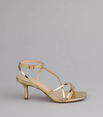 Style made simple with the Simply Stunning Strappy Kitten Heels in gold, trendy women’s shoes that take your outfit from basic to bold in one step.