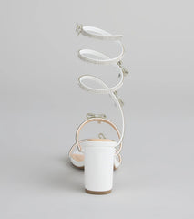 Style made simple with the Put A Bow On It Rhinestone Bow Spiral Heels in white, trendy women’s shoes that take your outfit from basic to bold in one step.