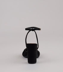 This piece brings trend-right energy to the Chic Streak Faux Suede Block Heels, perfect for fall outfits that stand out.