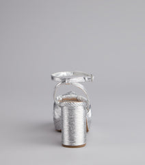 Style made simple with the Shimmer Steps Metallic Block Heels, trendy women’s shoes that take your outfit from basic to bold in one step.