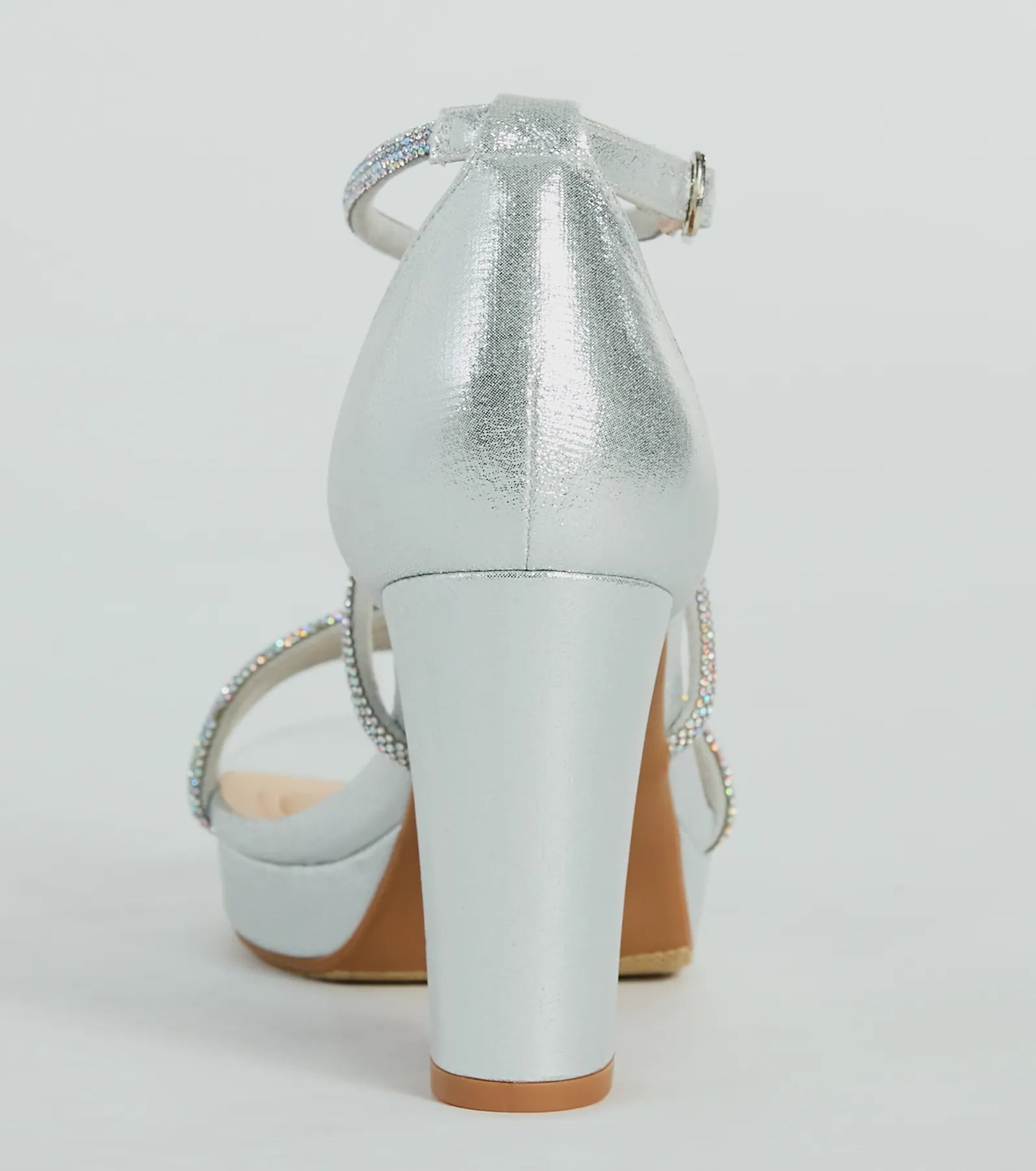 The Gloss Up Glitter Rhinestone Platform Block Heels in silver brings sleek style to any graduation outfit, from cap and gown to after-party.