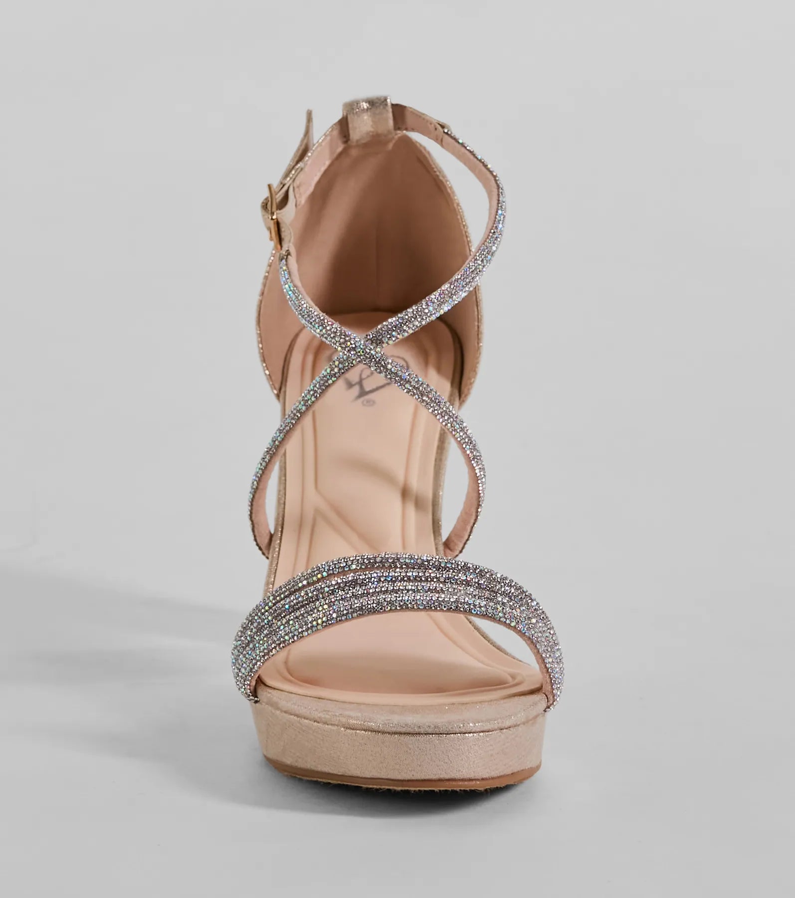 Style made simple with the Gloss Up Glitter Rhinestone Platform Block Heels in gold, trendy women’s shoes that take your outfit from basic to bold in one step.