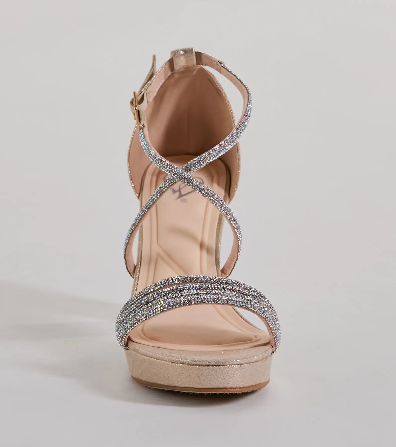 Style made simple with the Gloss Up Glitter Rhinestone Platform Block Heels in gold, trendy women’s shoes that take your outfit from basic to bold in one step.