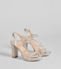 Style made simple with the Glam Stride Rhinestone Metallic Platform Block Heels in silver, trendy women’s shoes that take your outfit from basic to bold in one step.