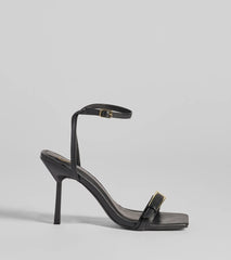 Elevate warm-weather looks with Buckled Up Stiletto Heels in black, a pair of trendy sandals bringing chic, modern flair to every step.
