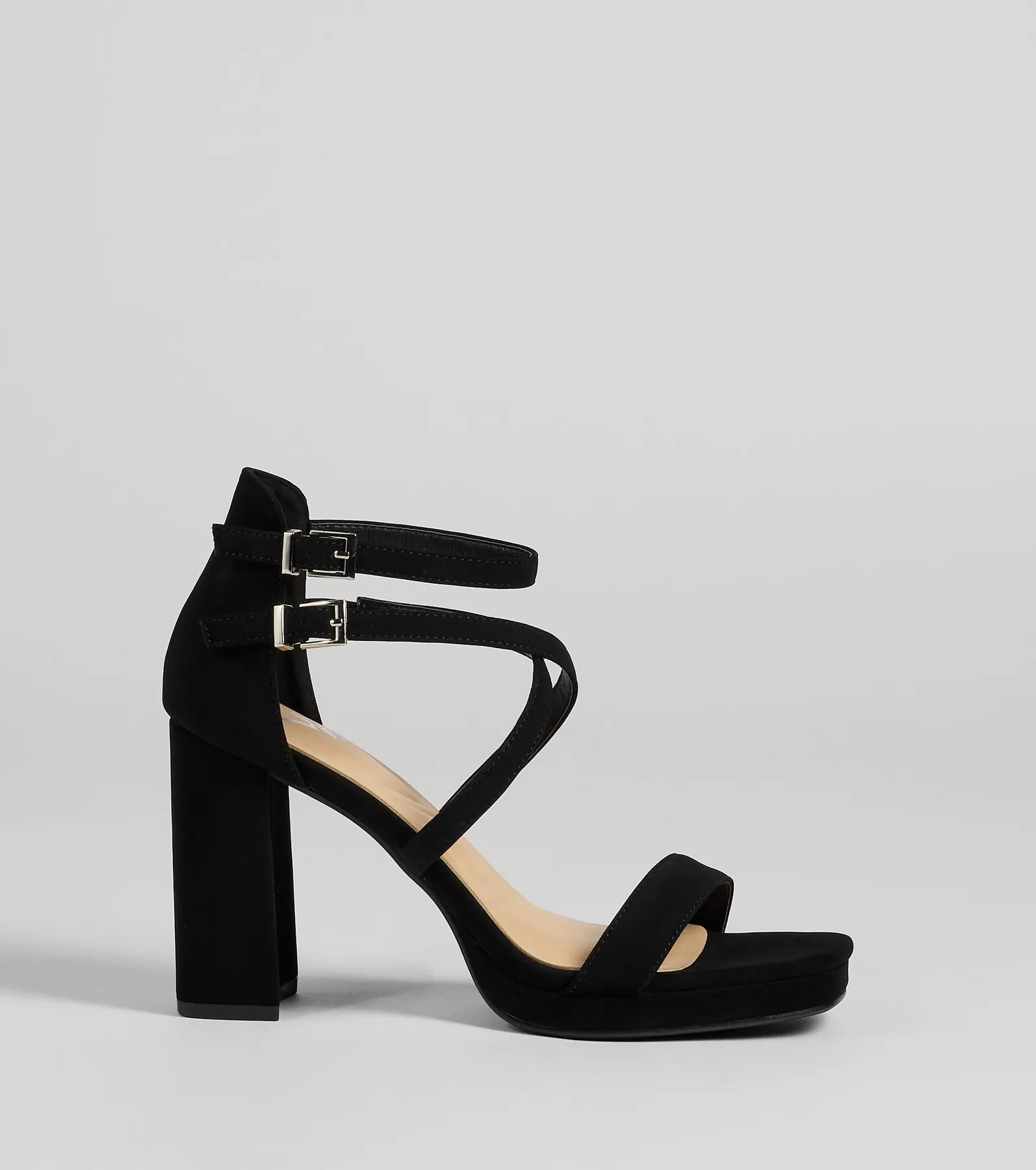 Elevate warm-weather looks with Slay Every Step Strappy Platform Heels in black, a pair of trendy sandals bringing chic, modern flair to every step.
