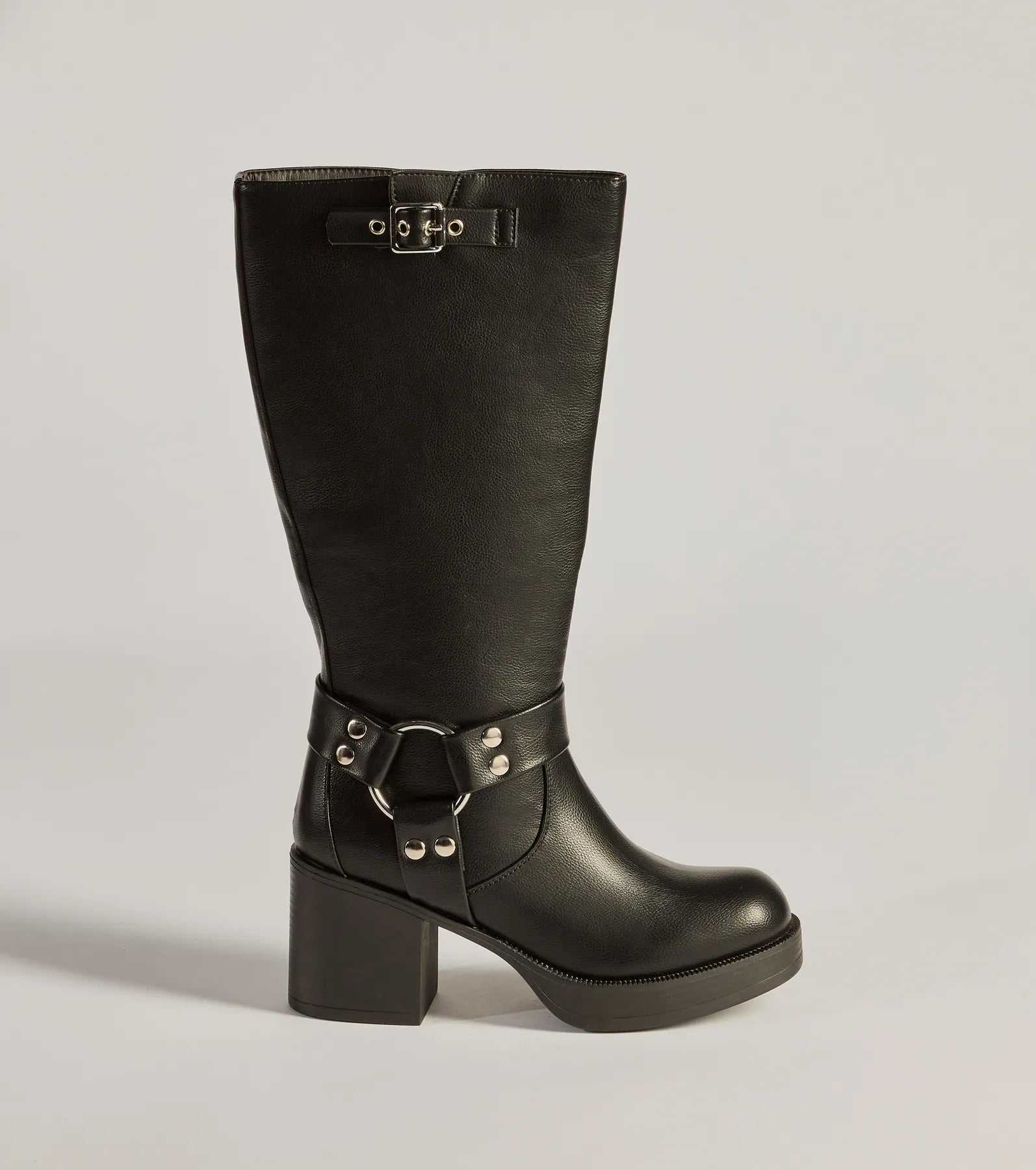 Sleek Strut Under-The-Knee Moto Boots