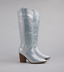 Style made simple with the Shimmer And Shine Rhinestone Cowboy Boots in silver, trendy women’s shoes that take your outfit from basic to bold in one step.