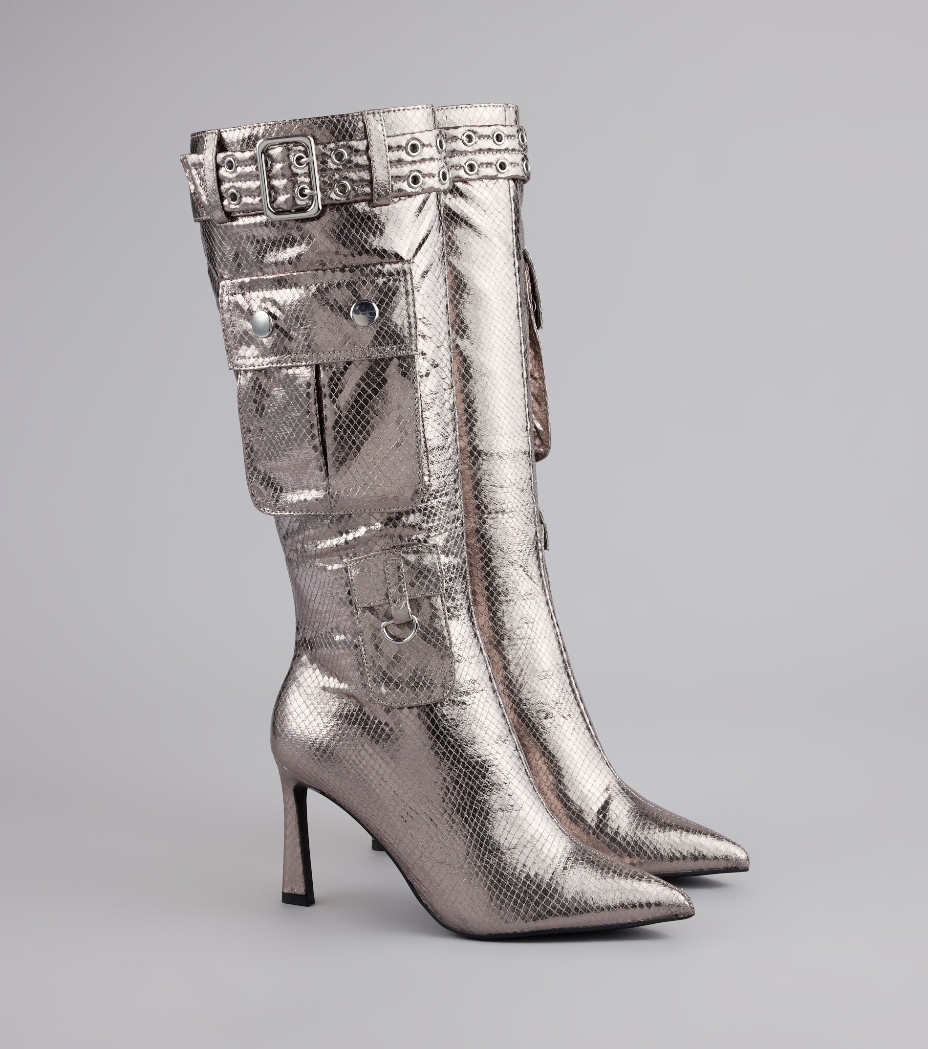 Style made simple with the Hot on the Heist Buckled Pocket Stiletto Boots, trendy women’s shoes that take your outfit from basic to bold in one step.
