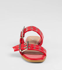Style made simple with the Get It Girl Buckle Strappy Sandals in red, trendy women’s shoes that take your outfit from basic to bold in one step.