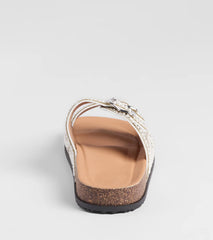 Elevate warm-weather looks with Pretty Glam Rhinestone Pearl Buckle Slide Sandals in white, a pair of trendy sandals bringing chic, modern flair to every step.