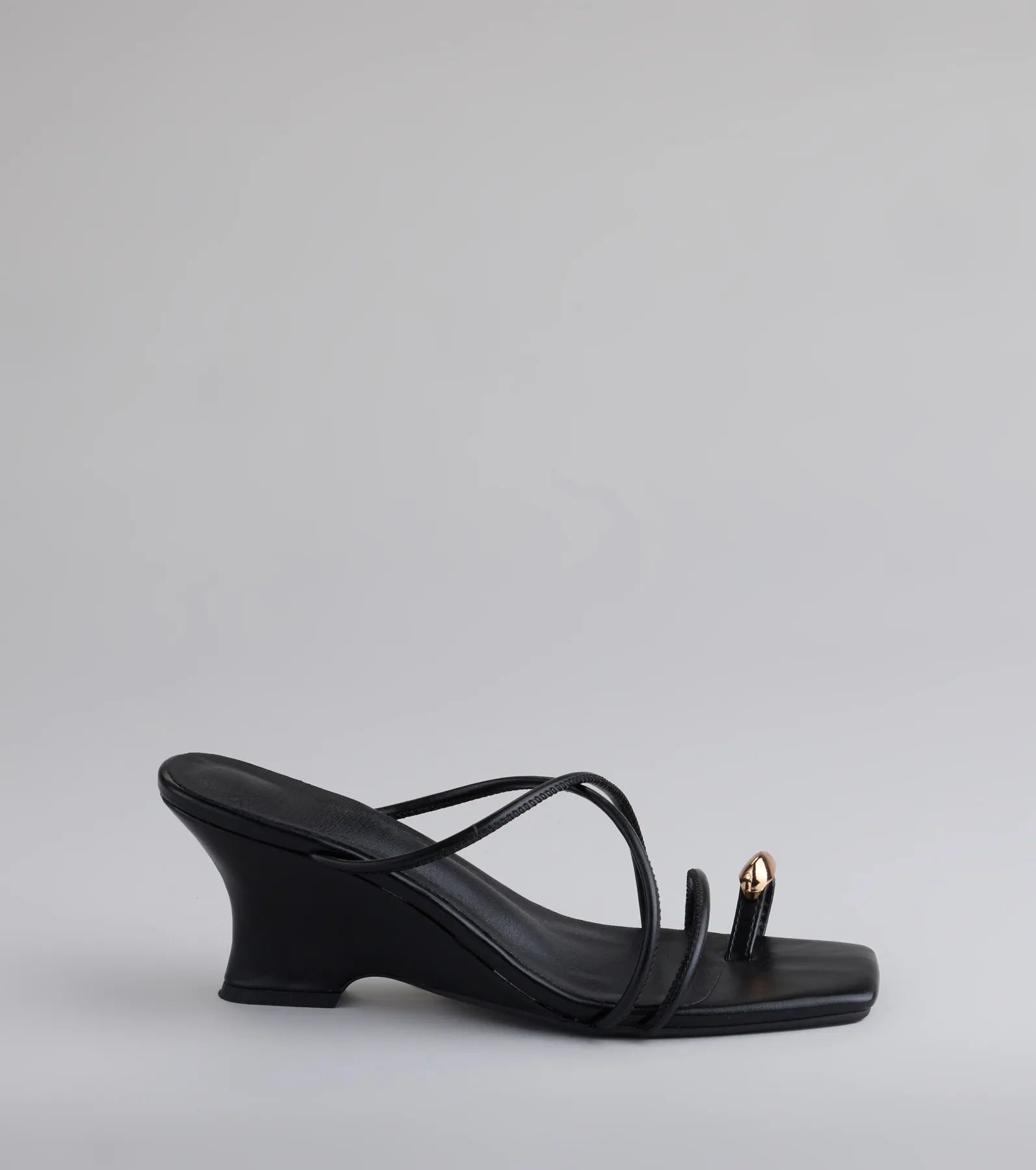 Turn heads in the Refined And Classy Toe Ring Strappy Wedges, black heels showcasing a fresh trend or stylish detail made to elevate your full Windsor fit.