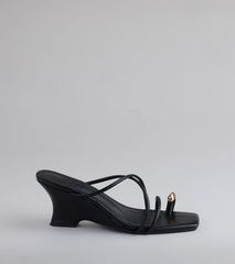 Turn heads in the Refined And Classy Toe Ring Strappy Wedges, black heels showcasing a fresh trend or stylish detail made to elevate your full Windsor fit.