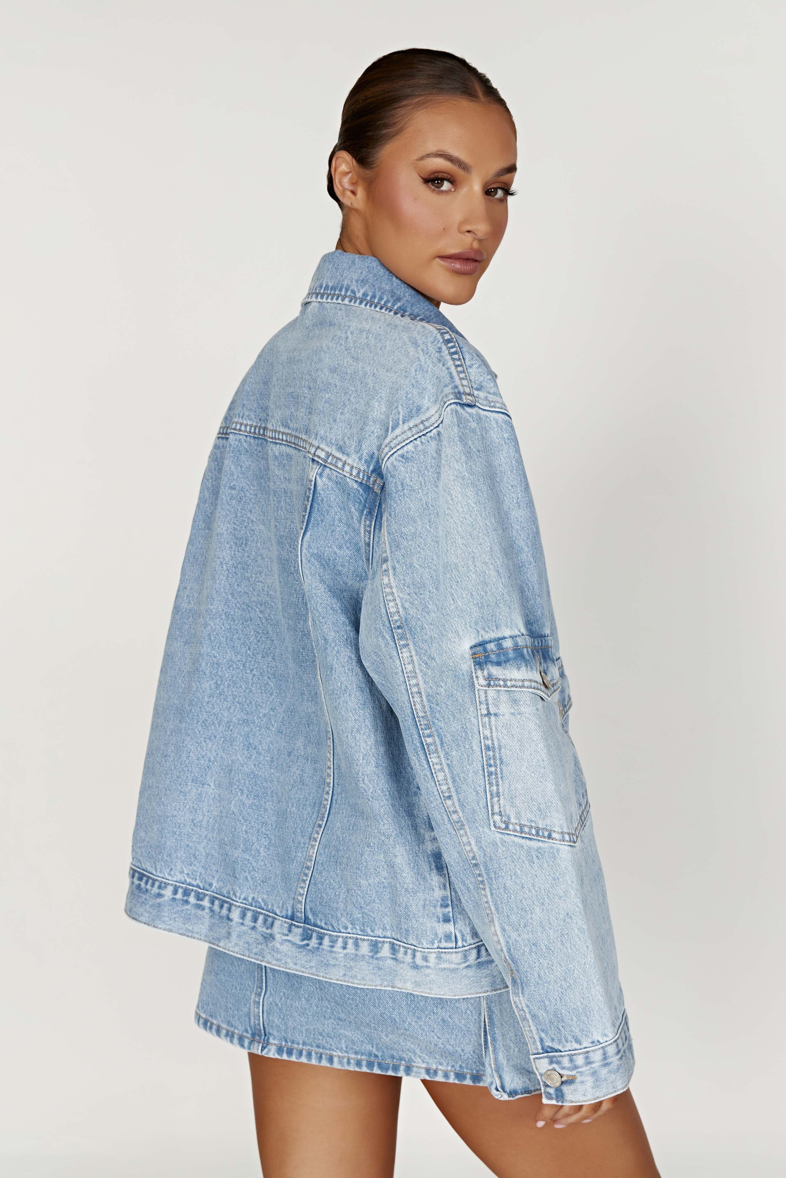 Rylee Oversized Denim Jacket - Mid Blue