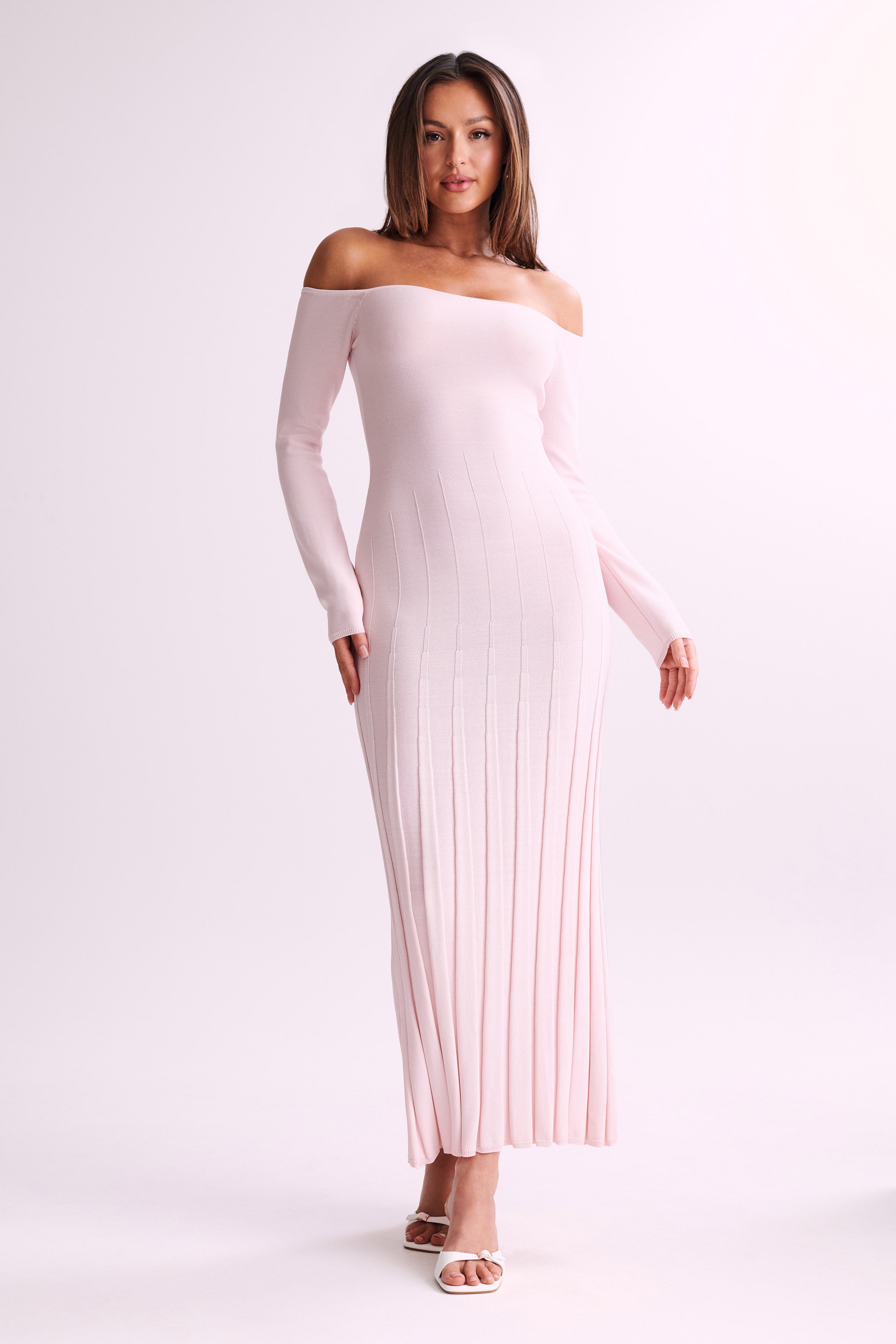 Emmeline Long Sleeve Rib Knit Midi Dress - Fairy Floss Pink