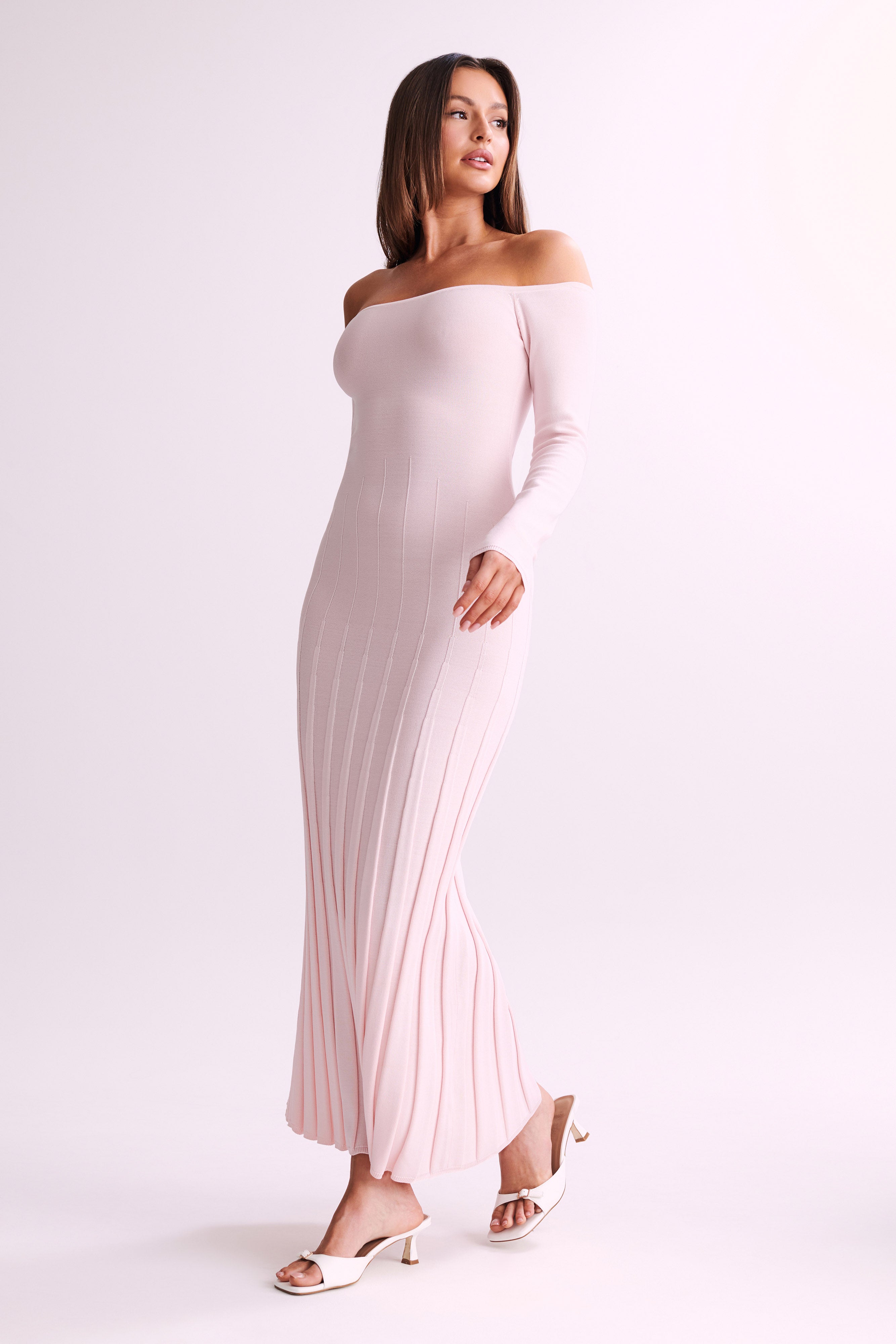 Emmeline Long Sleeve Rib Knit Midi Dress - Fairy Floss Pink