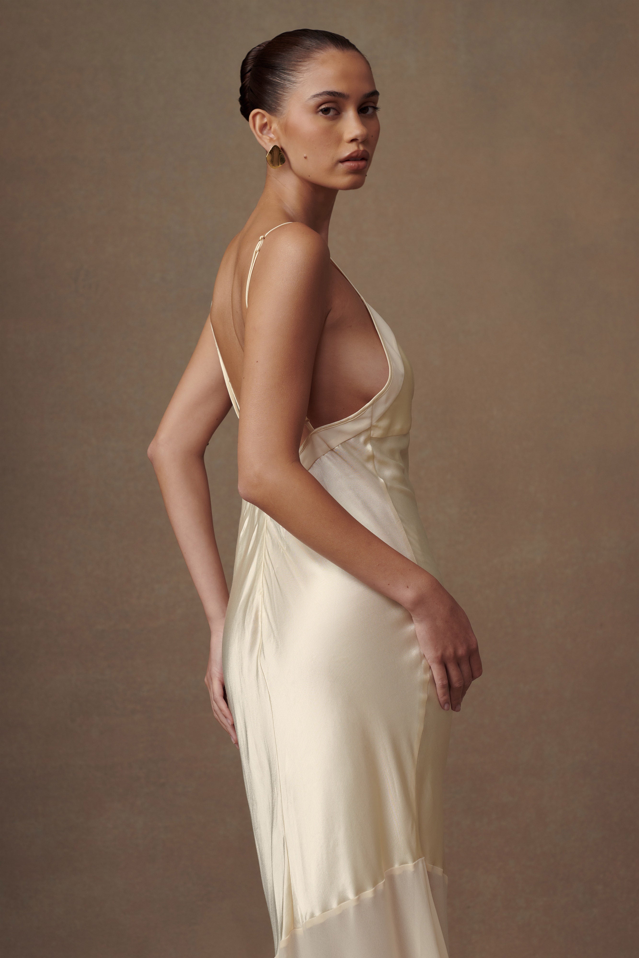 Evelyn Iridescent Satin Maxi Dress - Lemon Sorbet