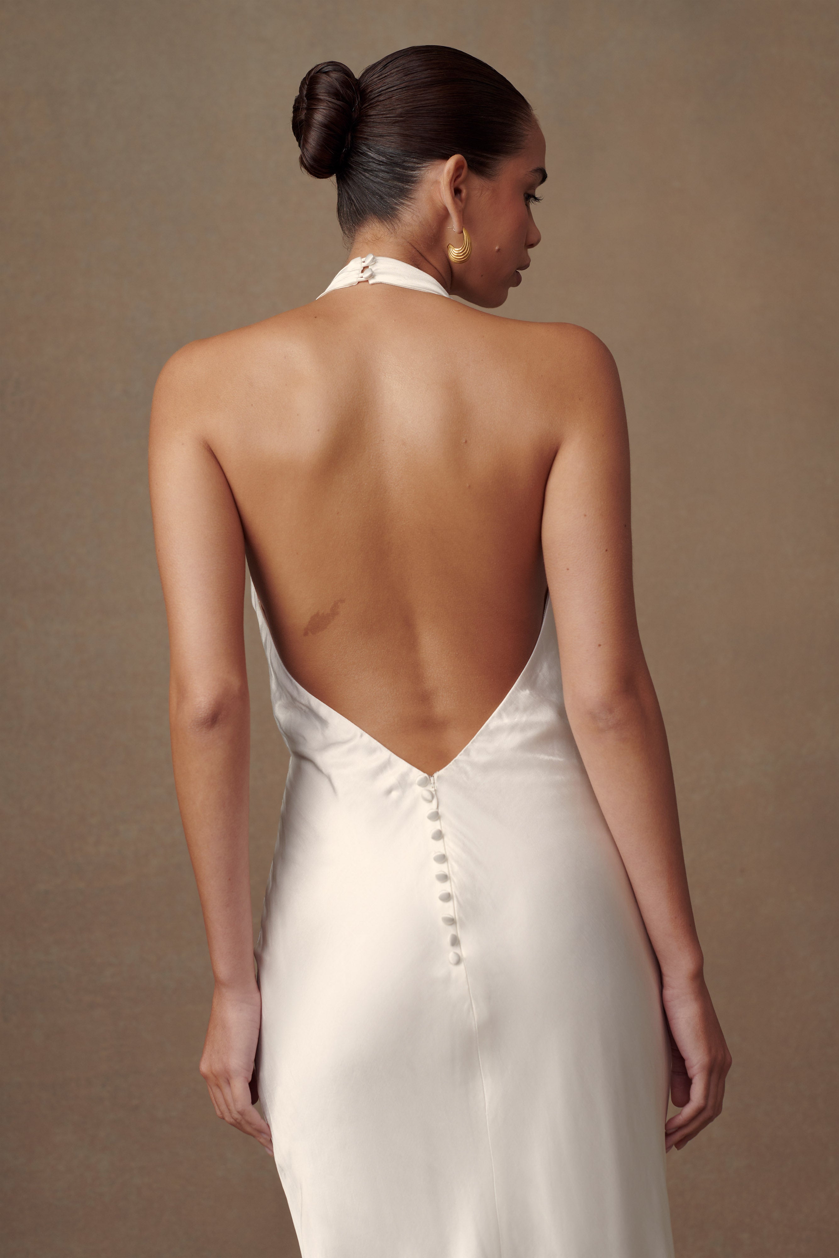 Esther Iridescent Satin Cowl Maxi Dress - Ivory