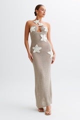 Kyla Floral Crochet Maxi Dress  - Taupe/White