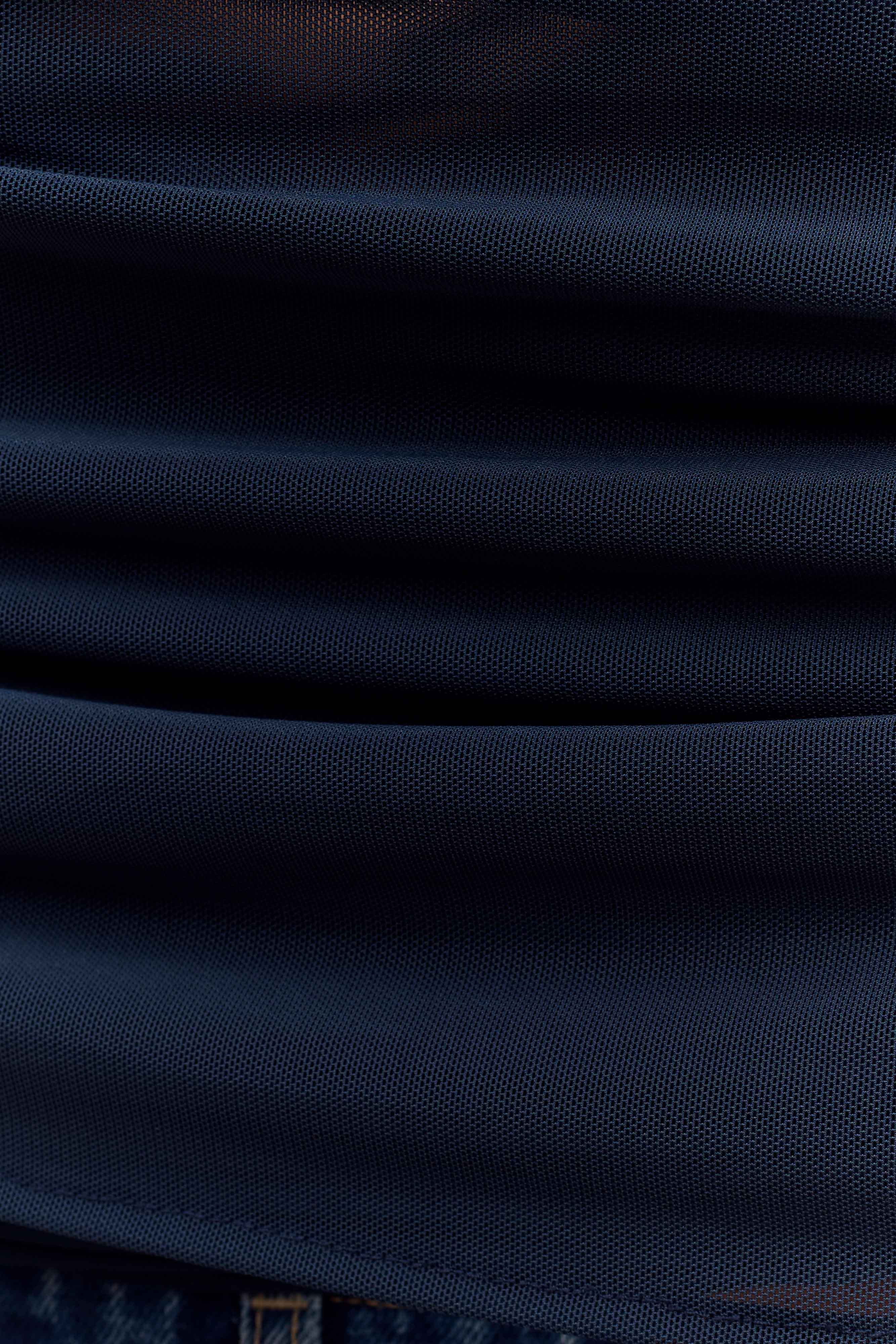 Arna Off Shoulder Mesh Crop Top - Midnight Blue