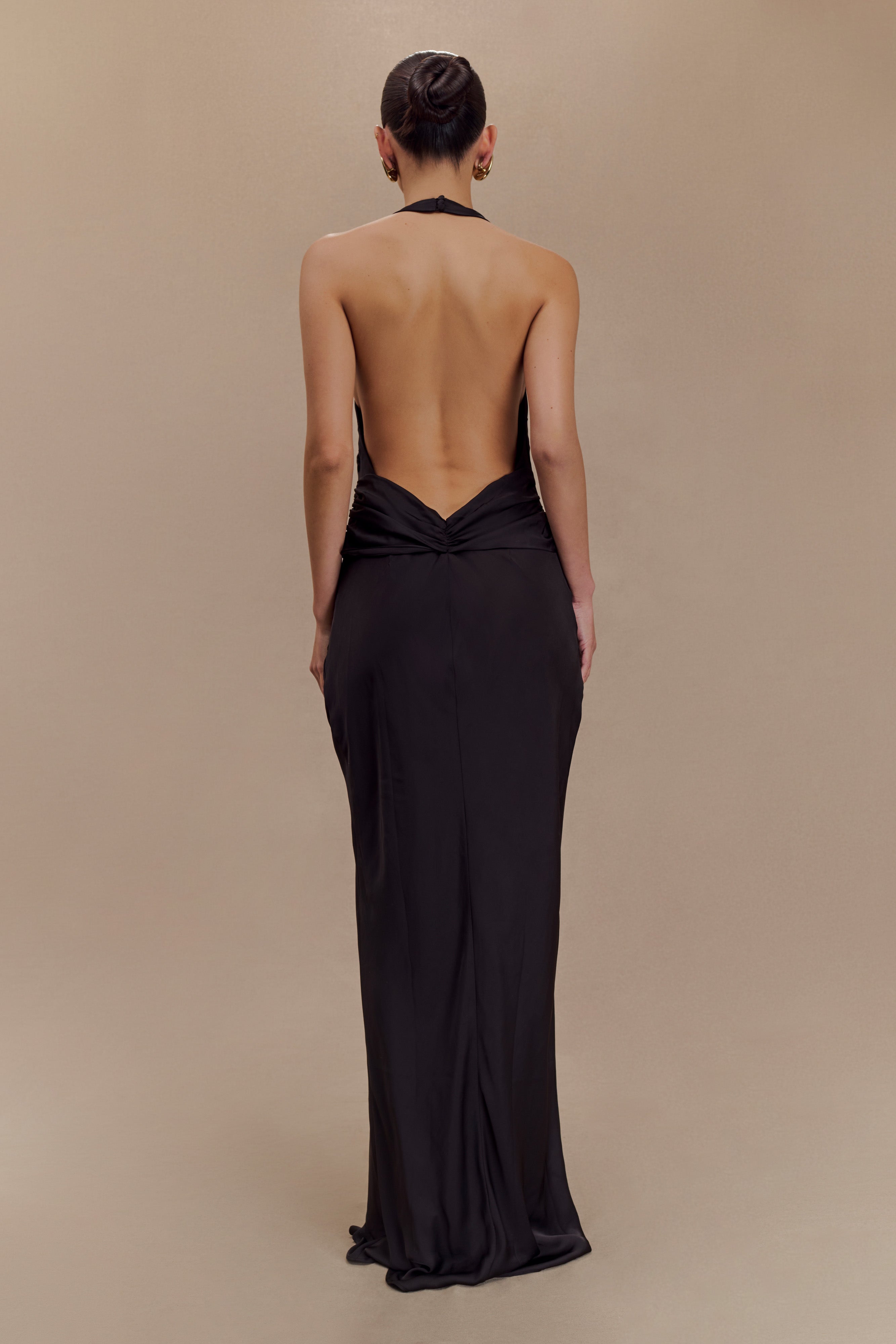 Rinna Satin Halter Maxi Dress - Black