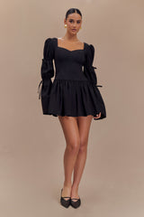 Raine Long Sleeve Cotton Mini Dress - Black