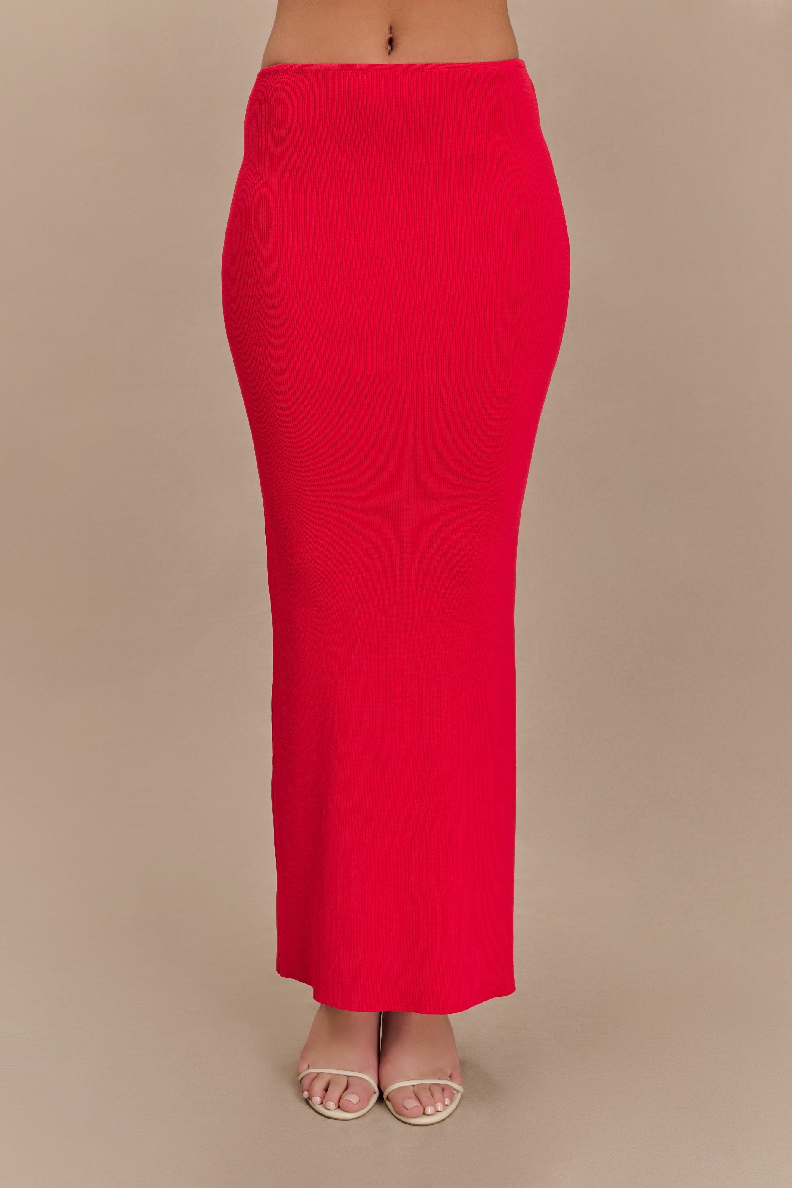 Keaton Fishtail Knit Maxi Skirt - Red