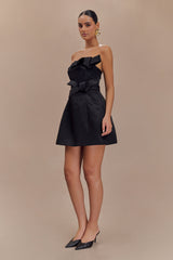 Tatiana Satin Strapless Bow Mini Dress - Black