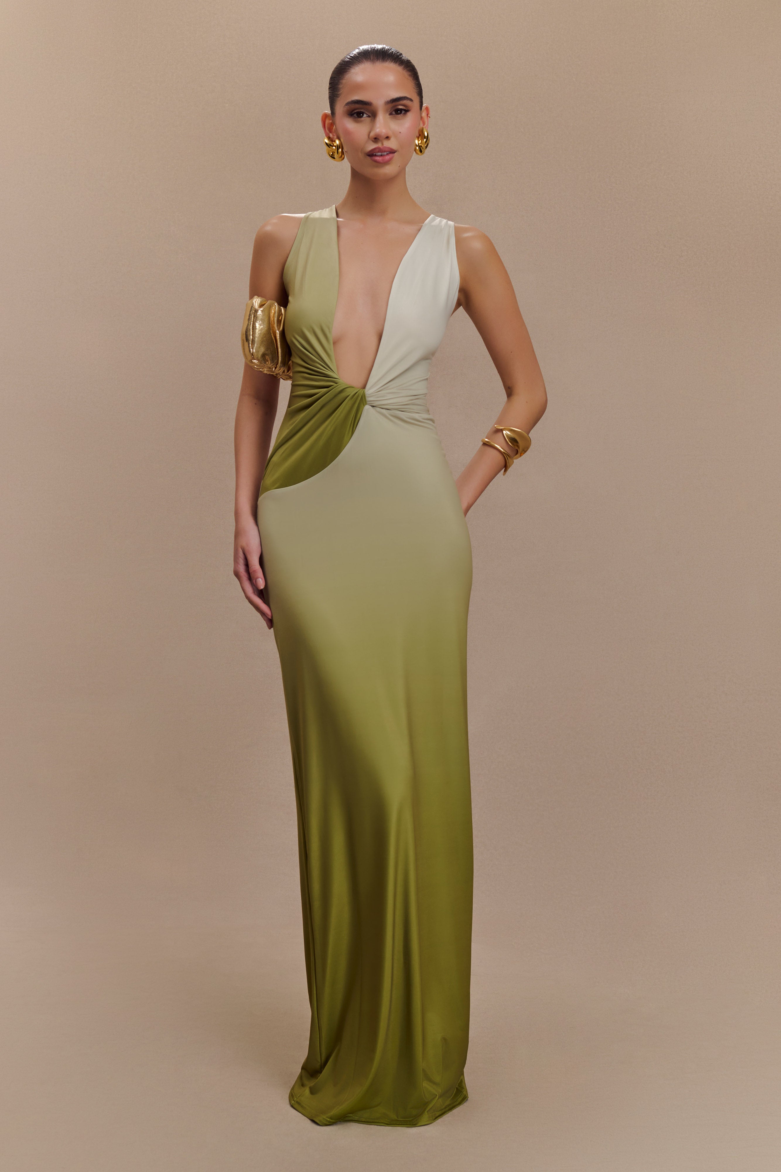 Stella Draped Slinky Maxi Dress - Ombre Vintage Olive