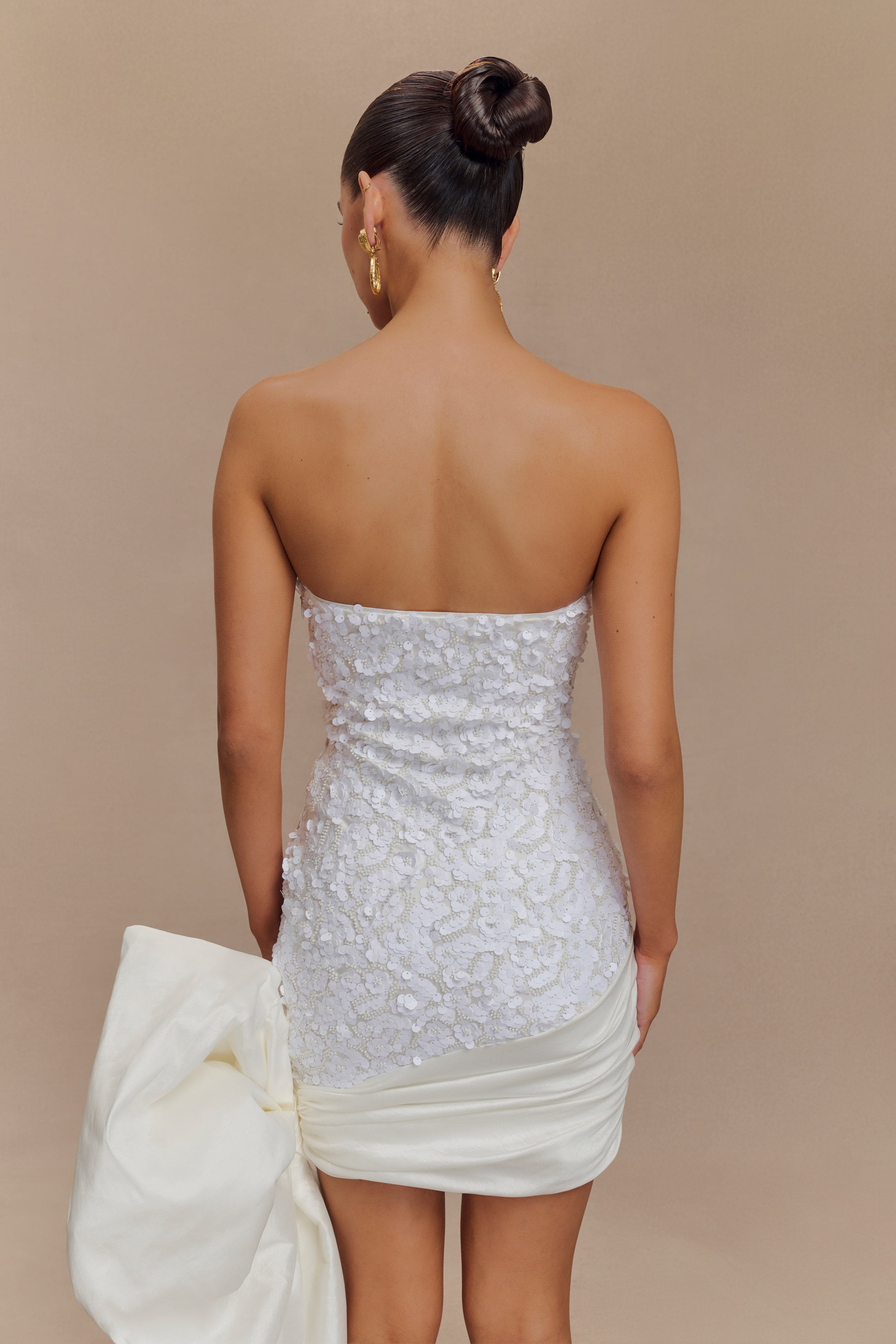 Franka Strapless Bow Mini Dress - White