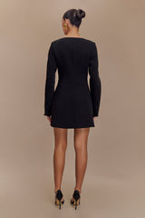 Jolie Boat Neck Suiting Mini Dress - Black
