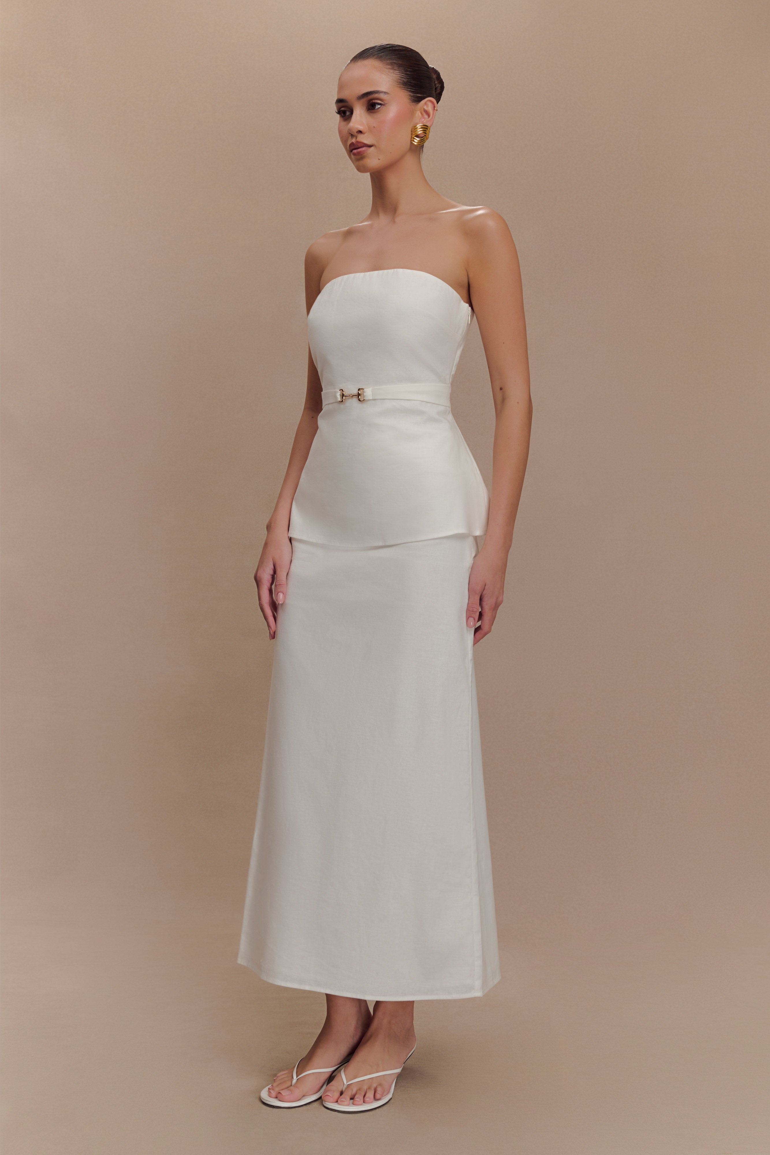 Dora Linen Midi Skirt - Ivory