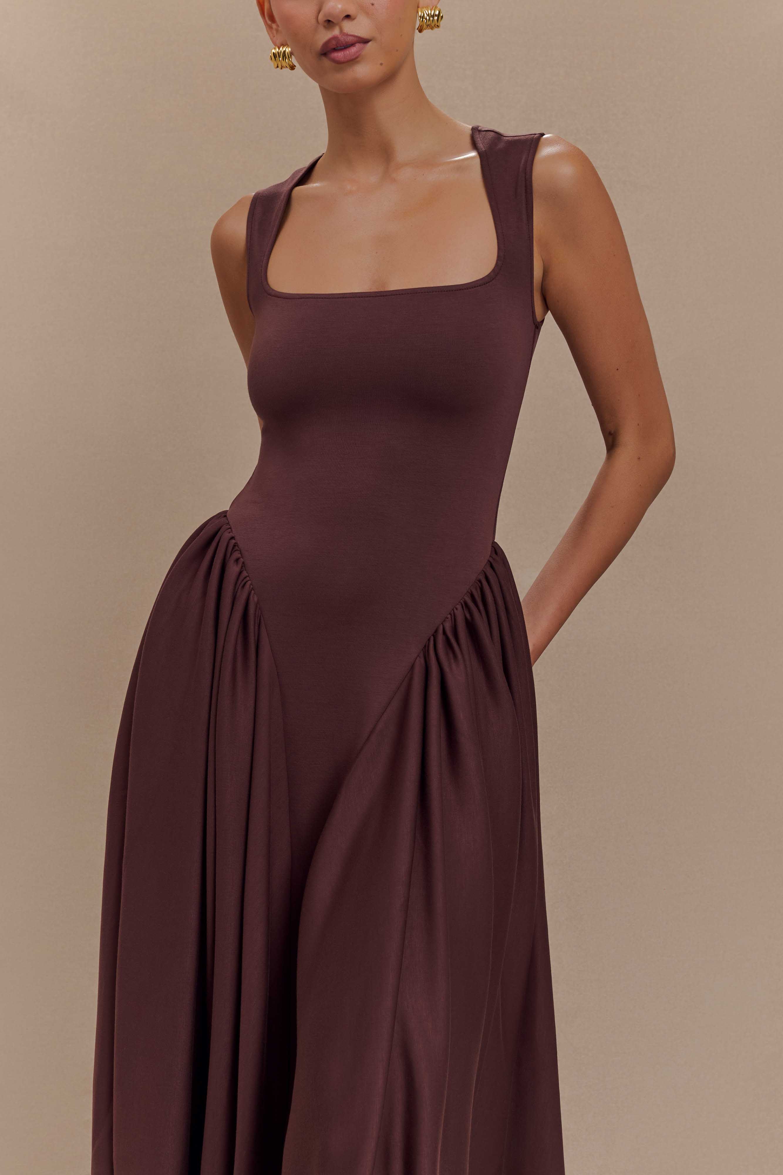 Sharon Scuba Jersey Midi Dress - Cacao Brown